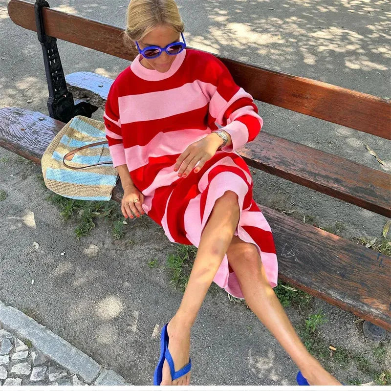 Karin — Contrast-Stripe Knit Dress