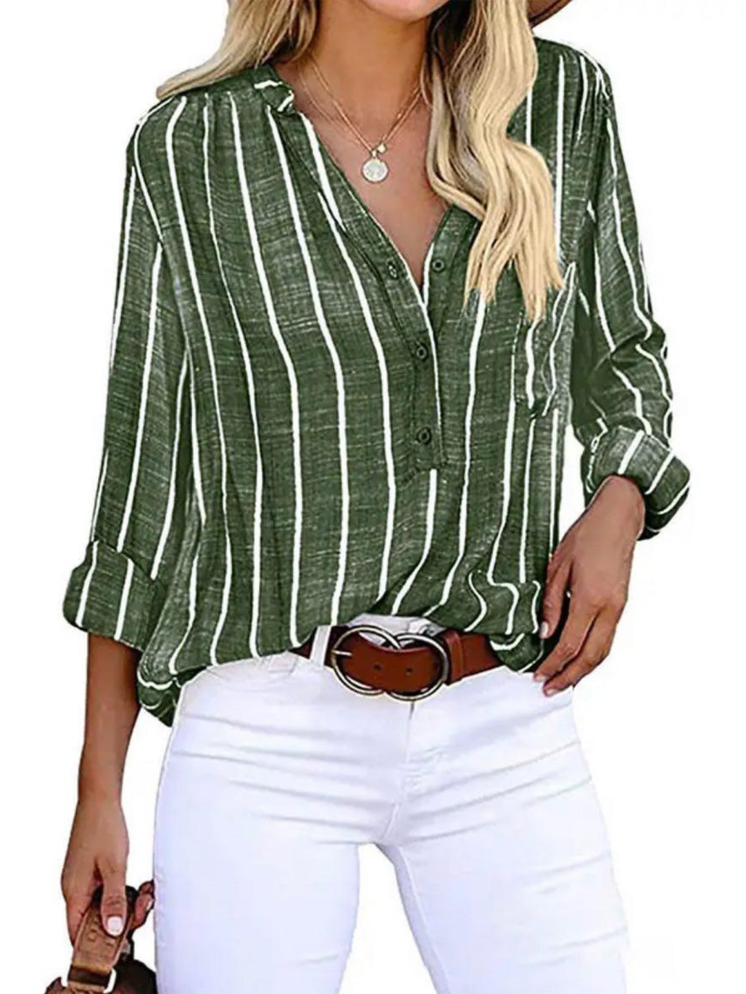 Sunniva — Vertical Stripe Long-Sleeve Blouse