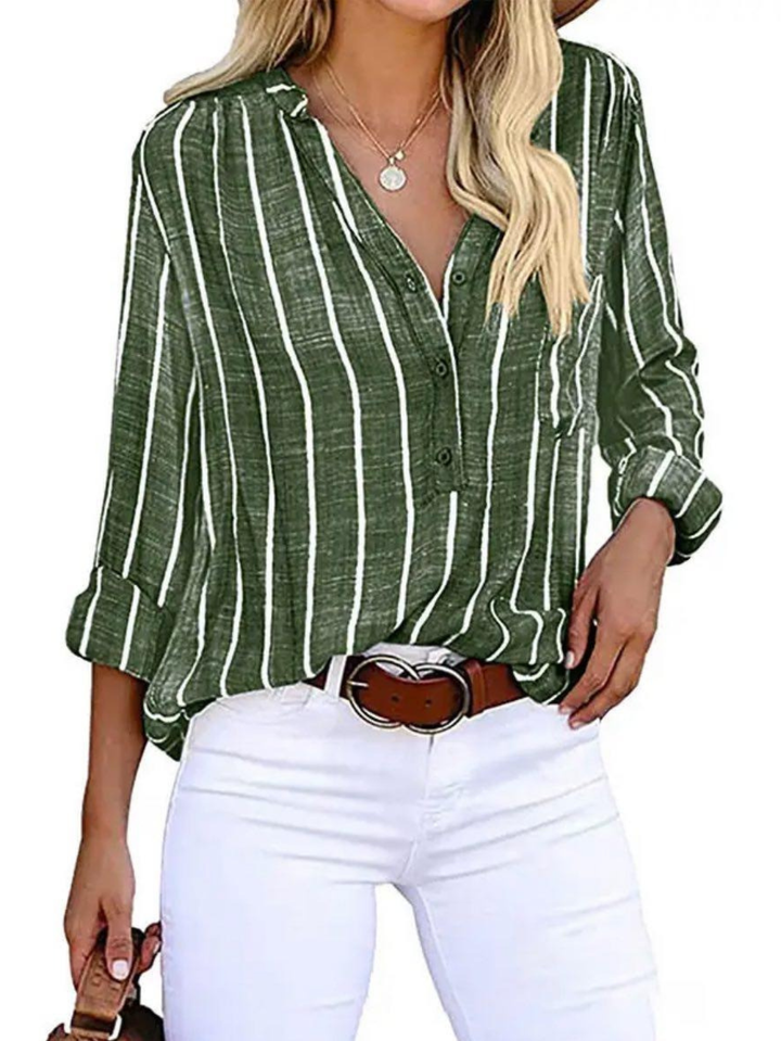 Sunniva — Vertical Stripe Long-Sleeve Blouse