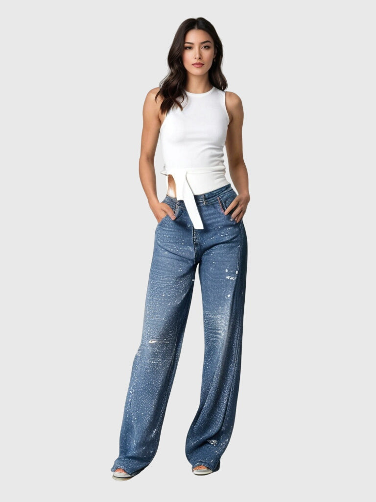 Kimberly — Embellished Wide-Leg Jeans