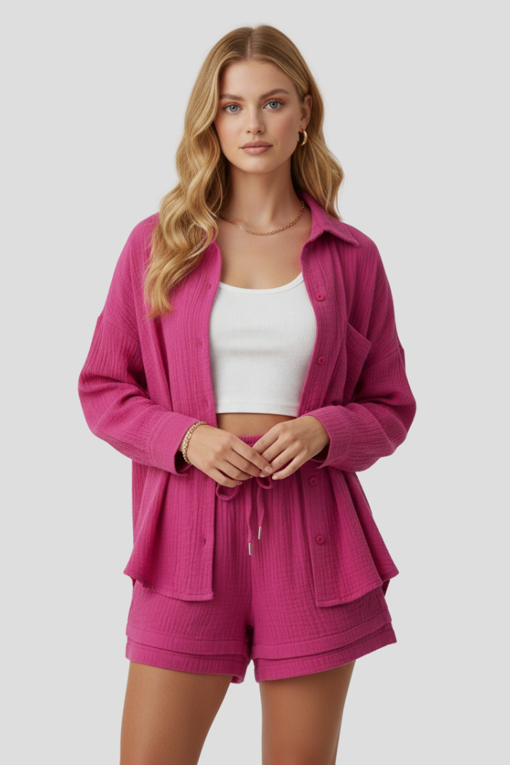 Clemence — Oversized Blouse &amp; Muslin Shorts Set