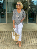 Marlene — Floral V-Neck 3/4-Sleeve Blouse