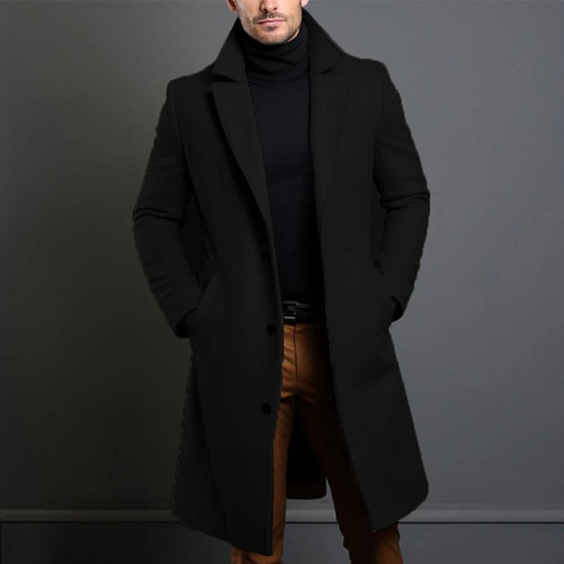 Ellis — Men’s Long Wool Stand-Collar Overcoat