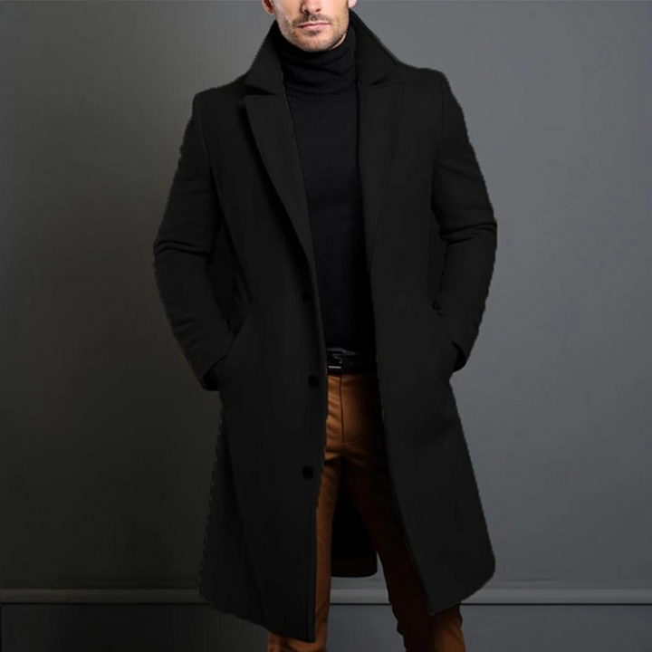 Ellis — Men’s Long Wool Stand-Collar Overcoat