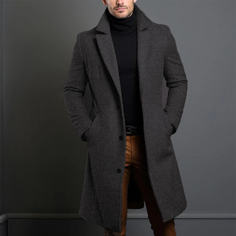 Ellis — Men’s Long Wool Stand-Collar Overcoat
