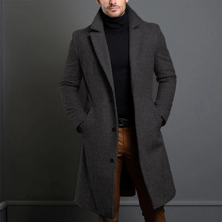 Ellis — Men’s Long Wool Stand-Collar Overcoat