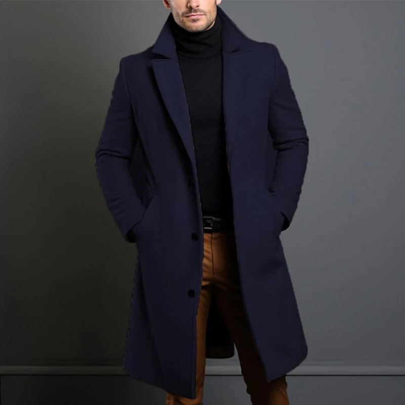 Ellis — Men’s Long Wool Stand-Collar Overcoat