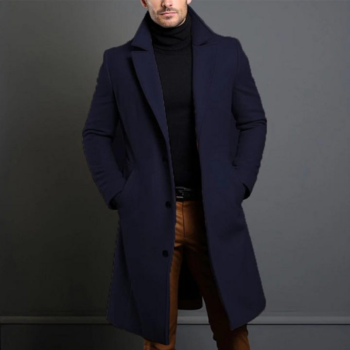 Ellis — Men’s Long Wool Stand-Collar Overcoat