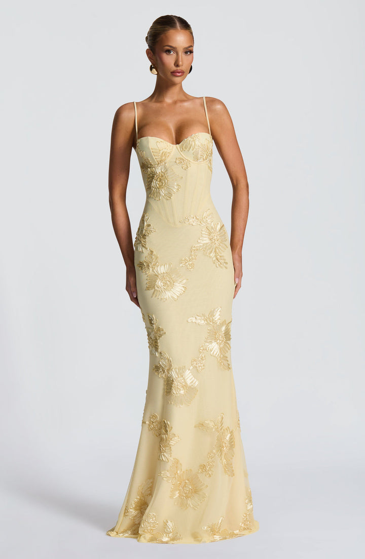 Everline — Floral Corset Evening Gown