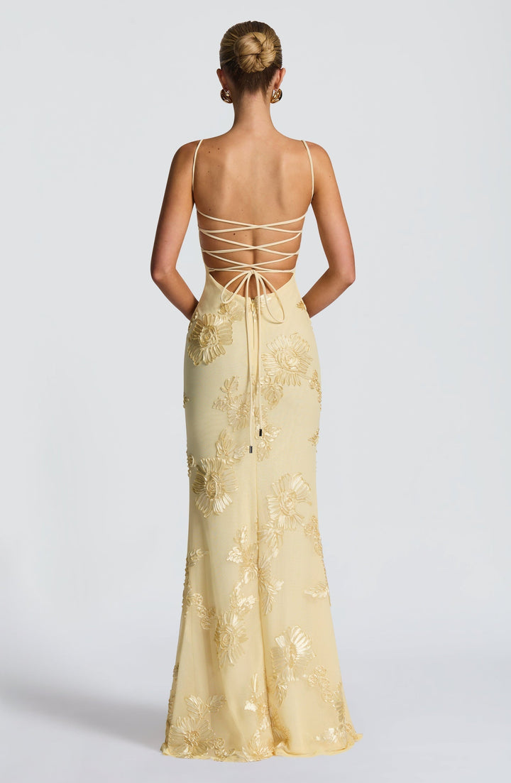 Everline — Floral Corset Evening Gown