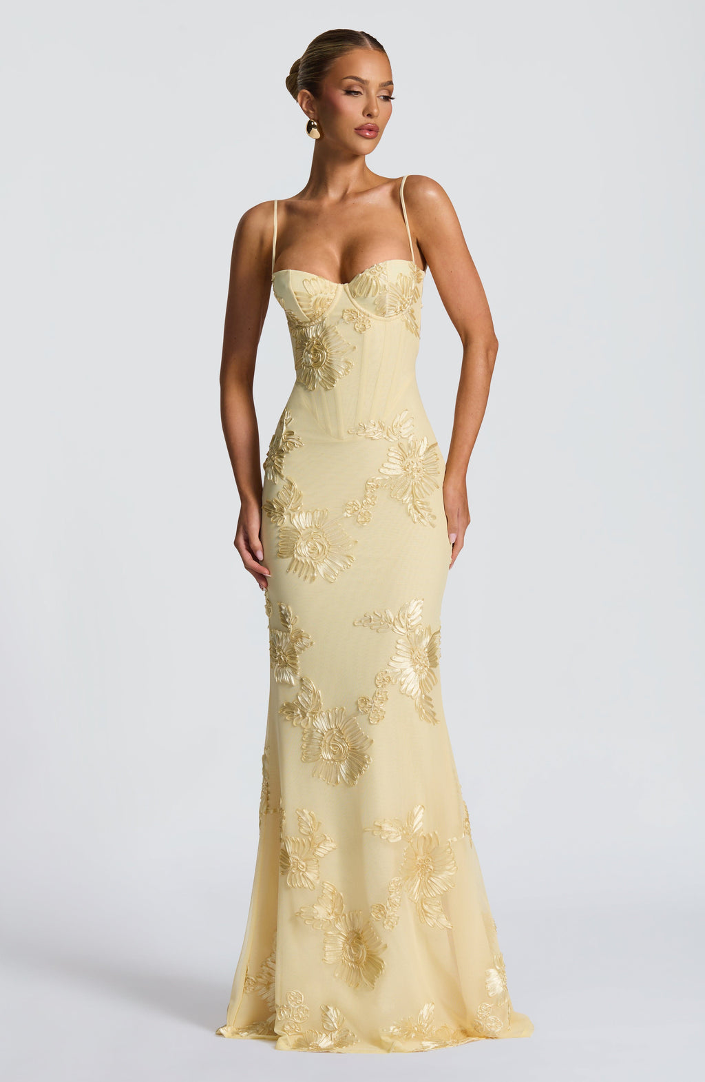 Everline — Floral Corset Evening Gown