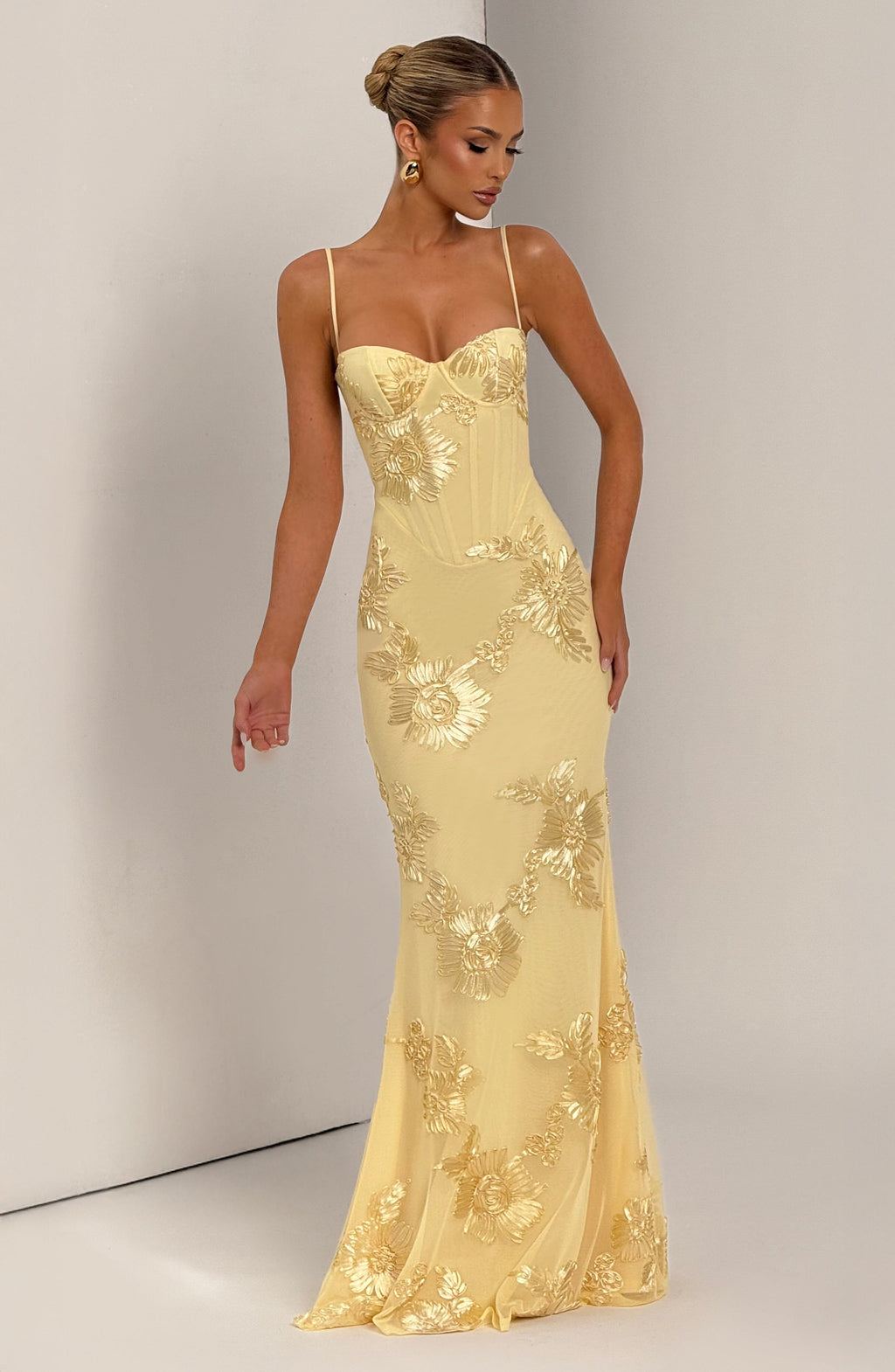 Everline — Floral Corset Evening Gown