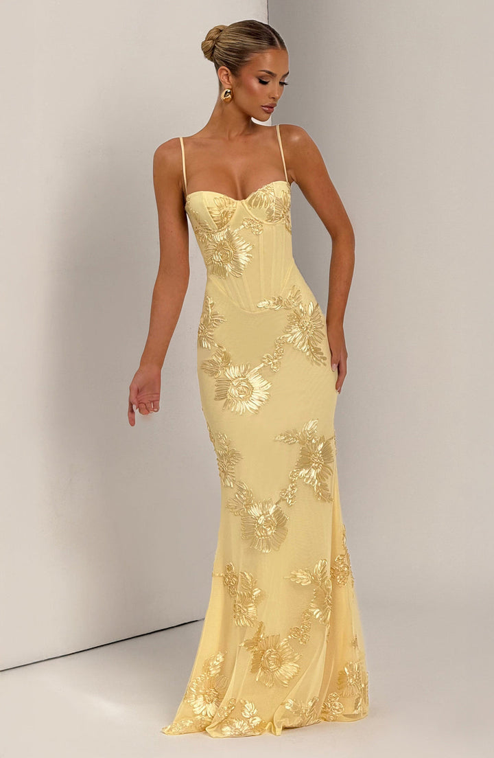 Everline — Floral Corset Evening Gown