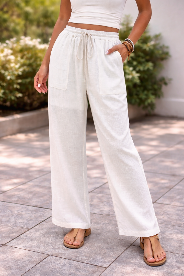 Sherry — Drawstring Wide-Leg Linen Trousers