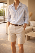 Vince — Striped Linen Long-Sleeve Shirt