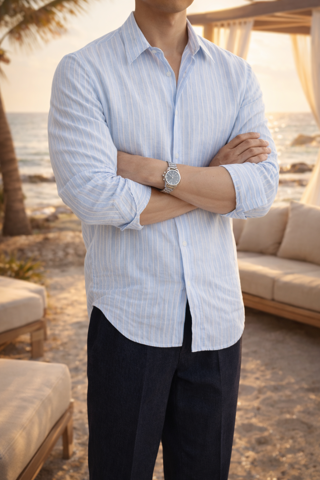 Clay — Striped Linen Relaxed Shirt