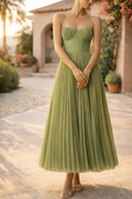 Yara — Pleated Spaghetti-Strap Maxi Dress