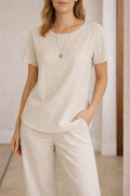 Esther — Linen-Blend Round-Neck Blouse