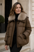 Arabella — Women's Insulated Padded Puffer Coat with Faux-Fur Collar