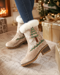 Women's Fur-Lined Embroidered Winter Boots in Pink