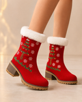 Women's Fur-Lined Embroidered Winter Boots in Pink