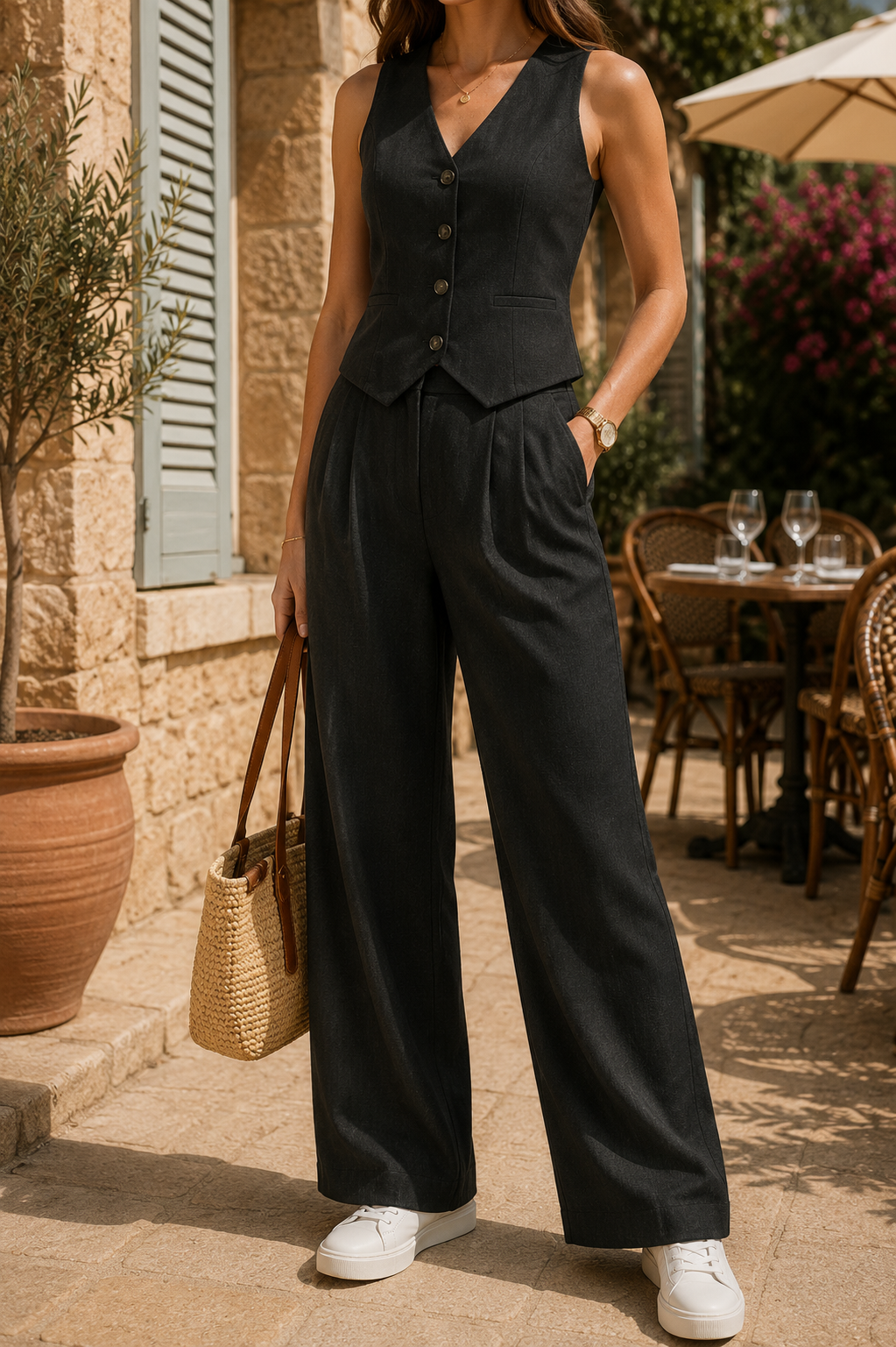 Georgiana — Waistcoat &amp; Wide-Trouser Set