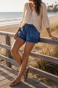 Winnie — Frayed-Hem Denim Shorts