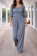 Hyacinth — Smocked Square-Neck Jumpsuit