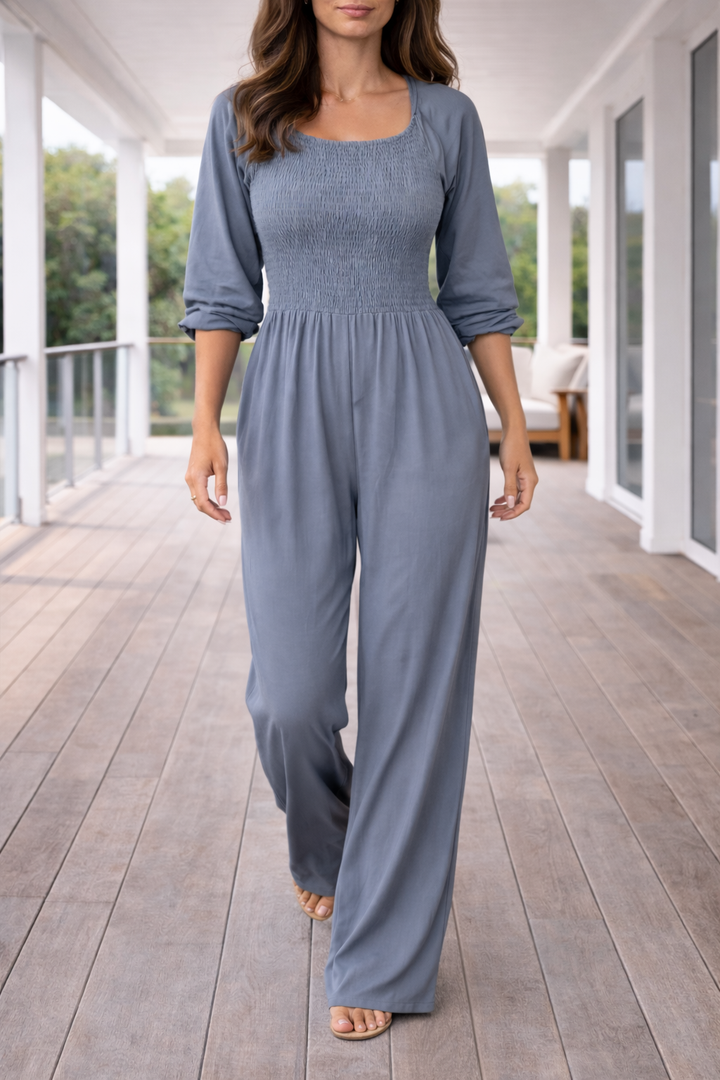 Hyacinth — Smocked Square-Neck Jumpsuit