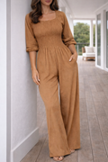 Hyacinth — Smocked Square-Neck Jumpsuit