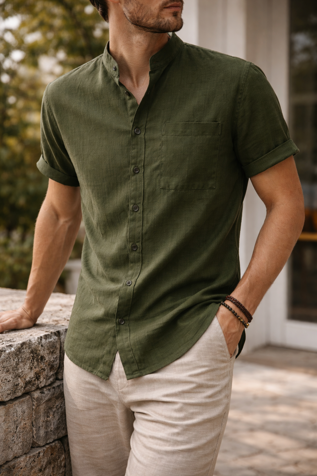 Glenn — Grandad-Collar Summer Shirt