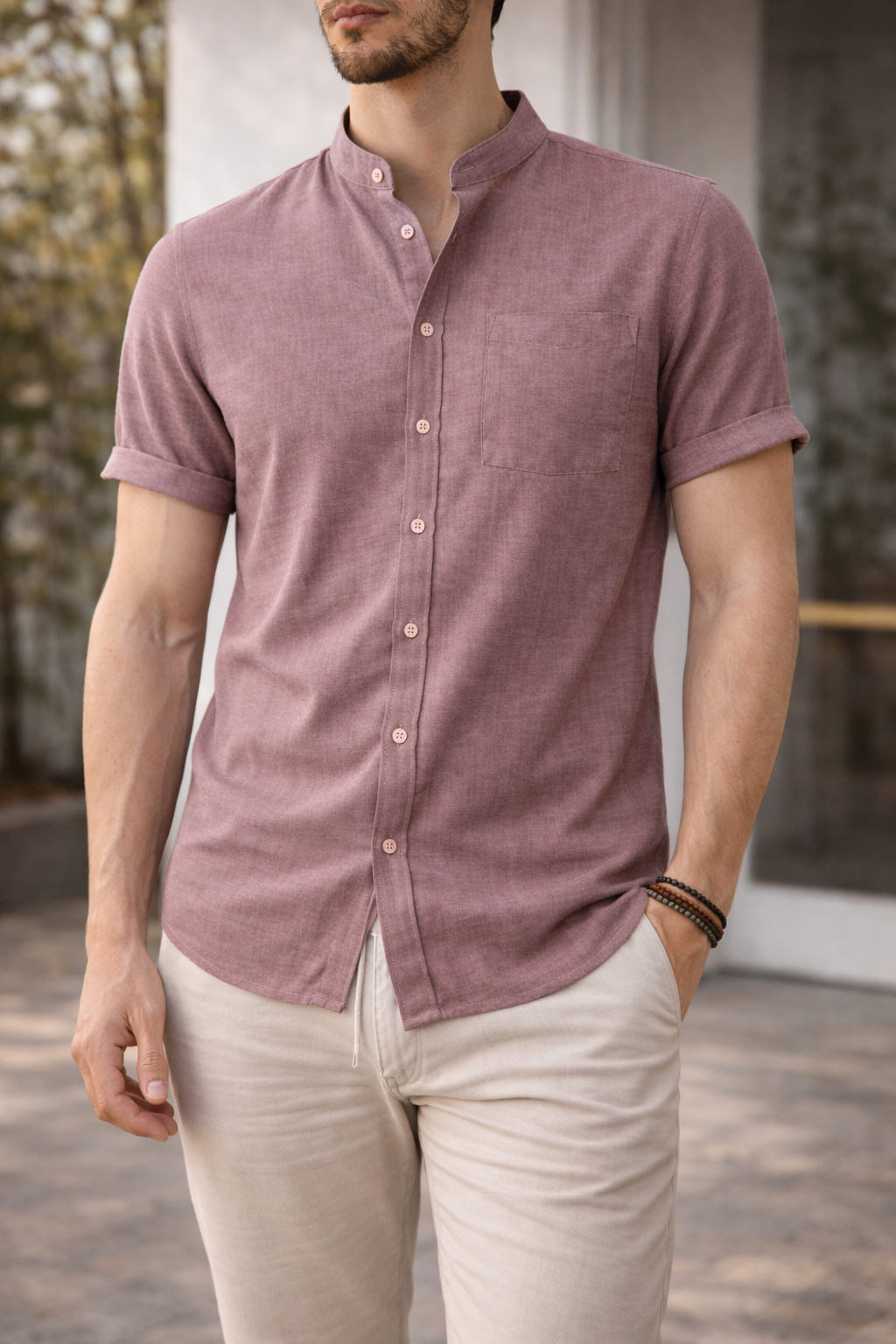 Glenn — Grandad-Collar Summer Shirt