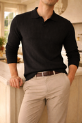 Carl — Ribbed Long-Sleeve Polo Jumper