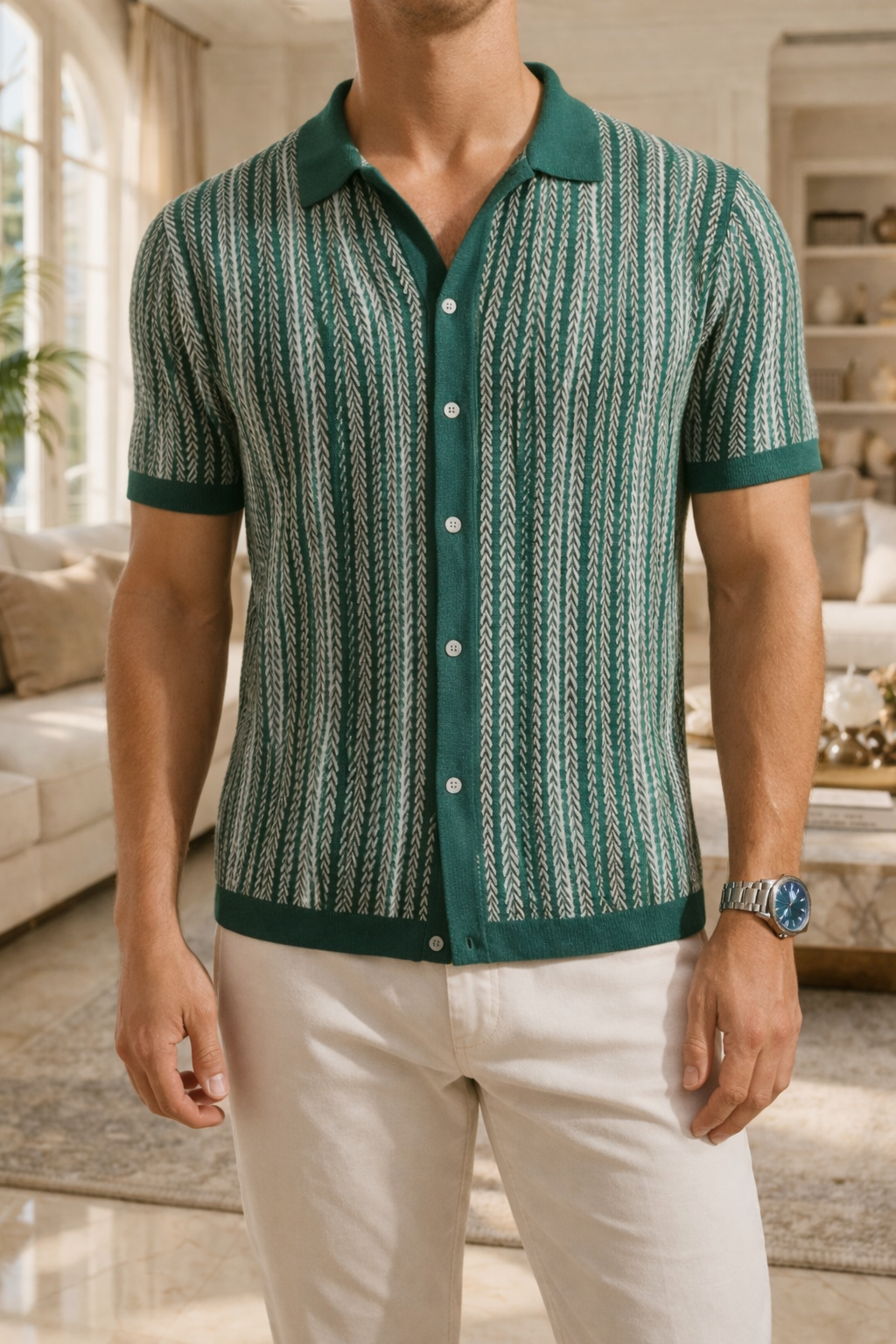 Craig — Textured Knit Button-Up Shirt