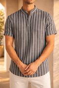 Grant — Band-Collar Striped Shirt