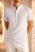 Grant — Band-Collar Striped Shirt