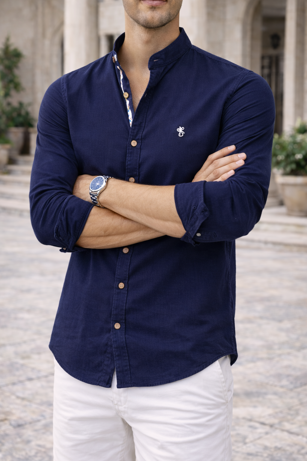 Brett — Mandarin-Collar Cotton Shirt