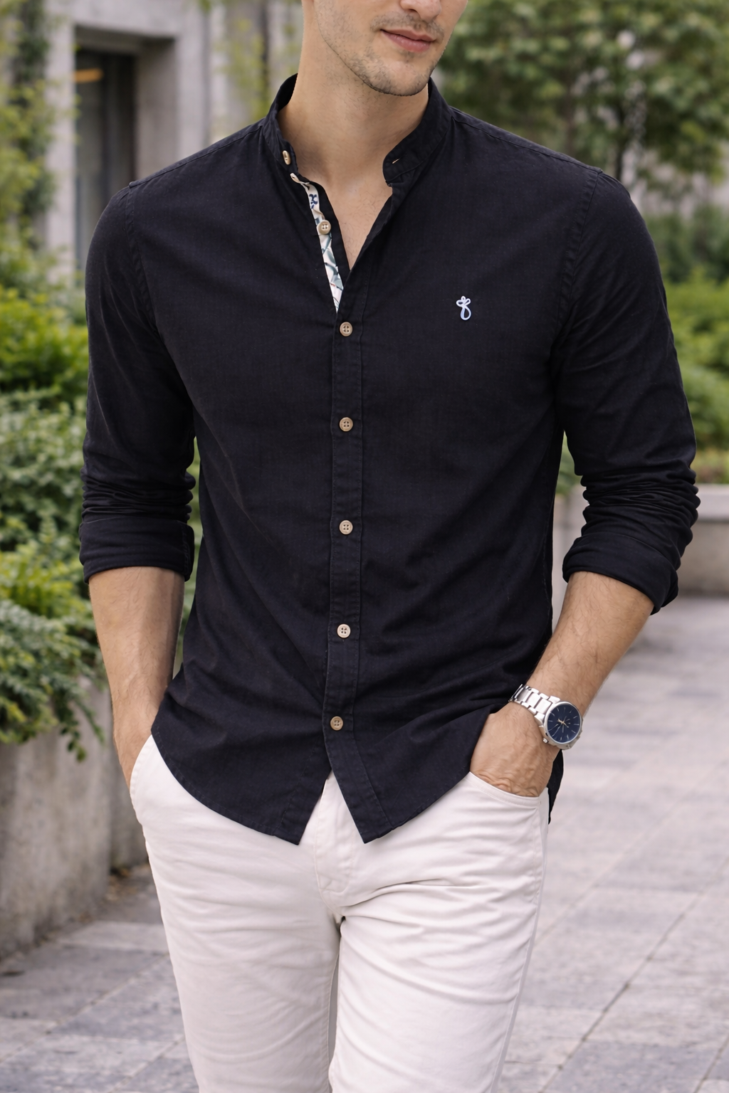 Brett — Mandarin-Collar Cotton Shirt