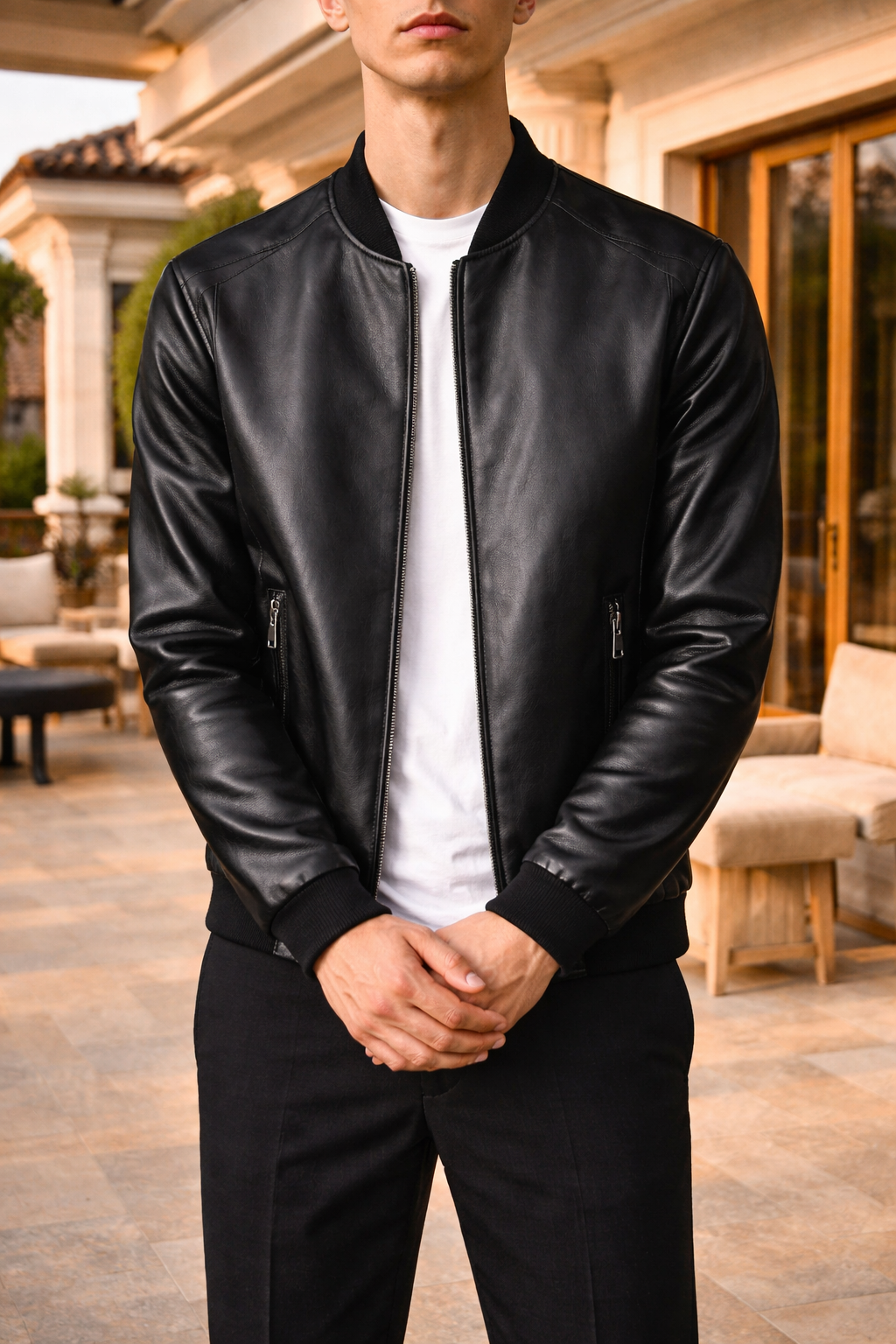 Ferris — Rib-Trim Leather Bomber