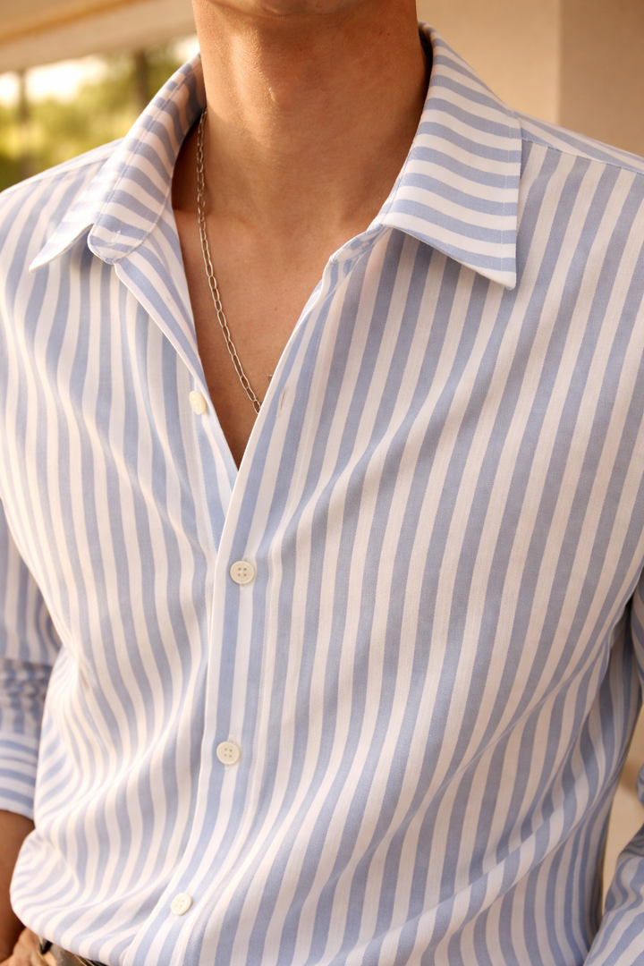 Vince — Striped Linen Long-Sleeve Shirt