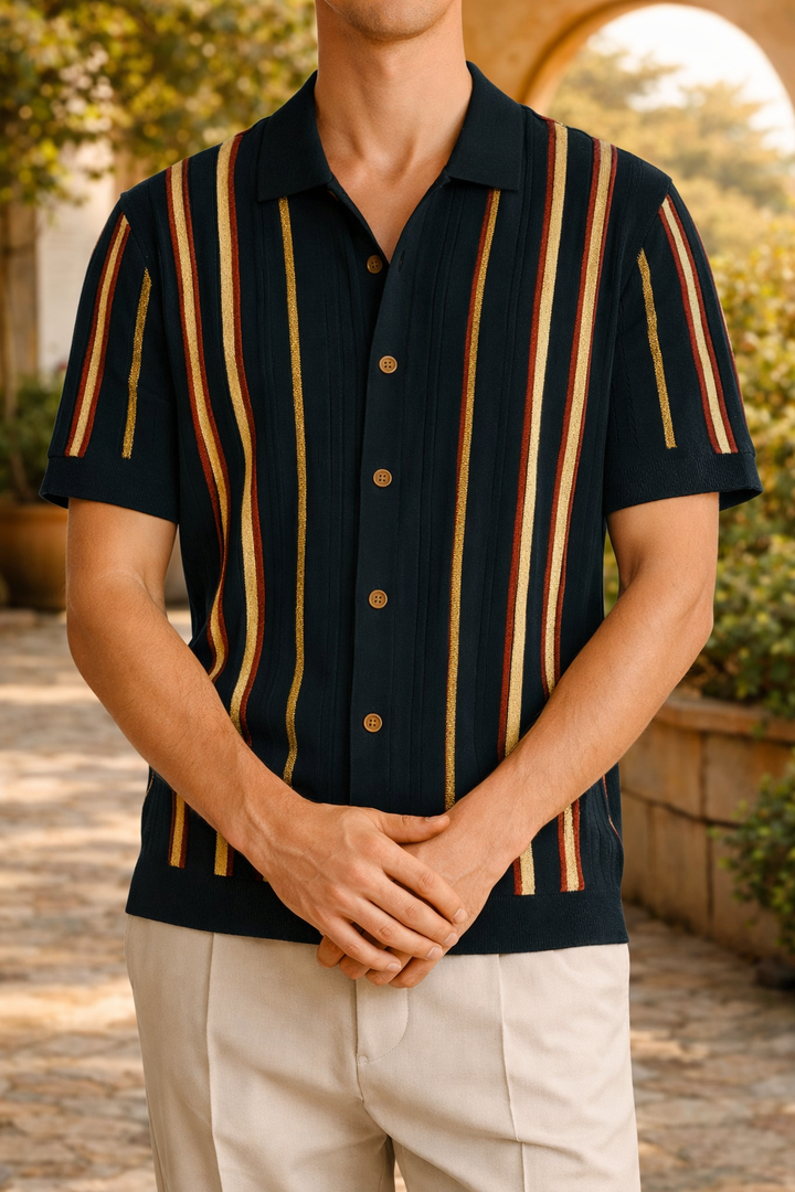 Scott — Striped Knit Short-Sleeve Shirt