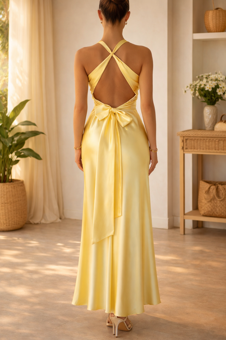 Mercy — Twist-Front V-Neck Maxi Dress