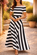 Zelda — Striped Asymmetric Maxi Dress