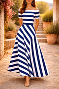 Zelda — Striped Asymmetric Maxi Dress