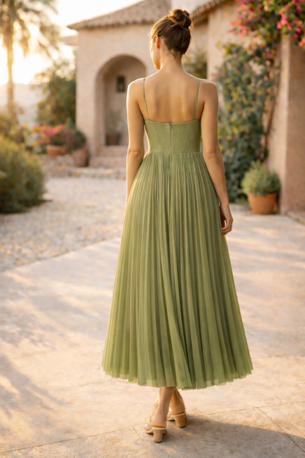 Yara — Pleated Spaghetti-Strap Maxi Dress