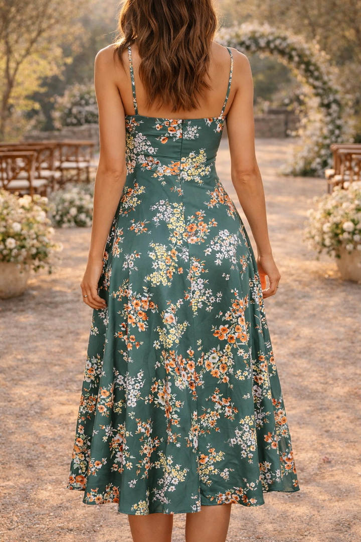 Augustine — Floral Tie-Front Wedding Guest Midi Dress