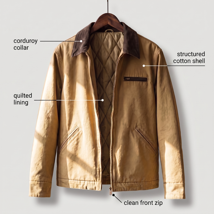 Corbin — Men’s Corduroy-Collar Cotton Zip Jacket