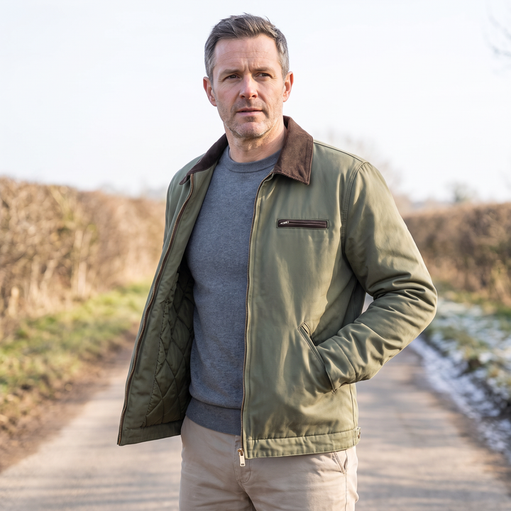 Corbin — Men’s Corduroy-Collar Cotton Zip Jacket