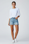 Frankie — Distressed Denim Shorts with Fringe Hem
