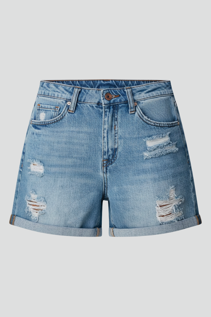 Frankie — Distressed Denim Shorts with Fringe Hem